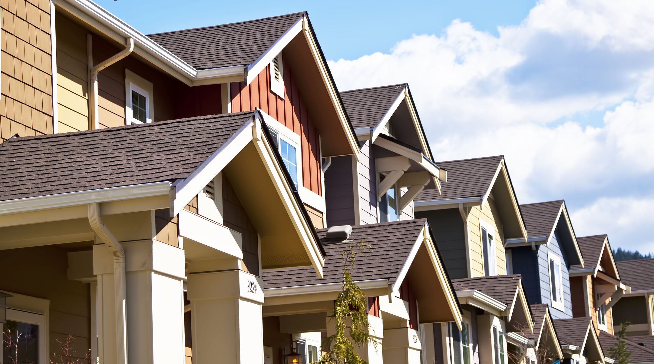 looking down row of townhomes