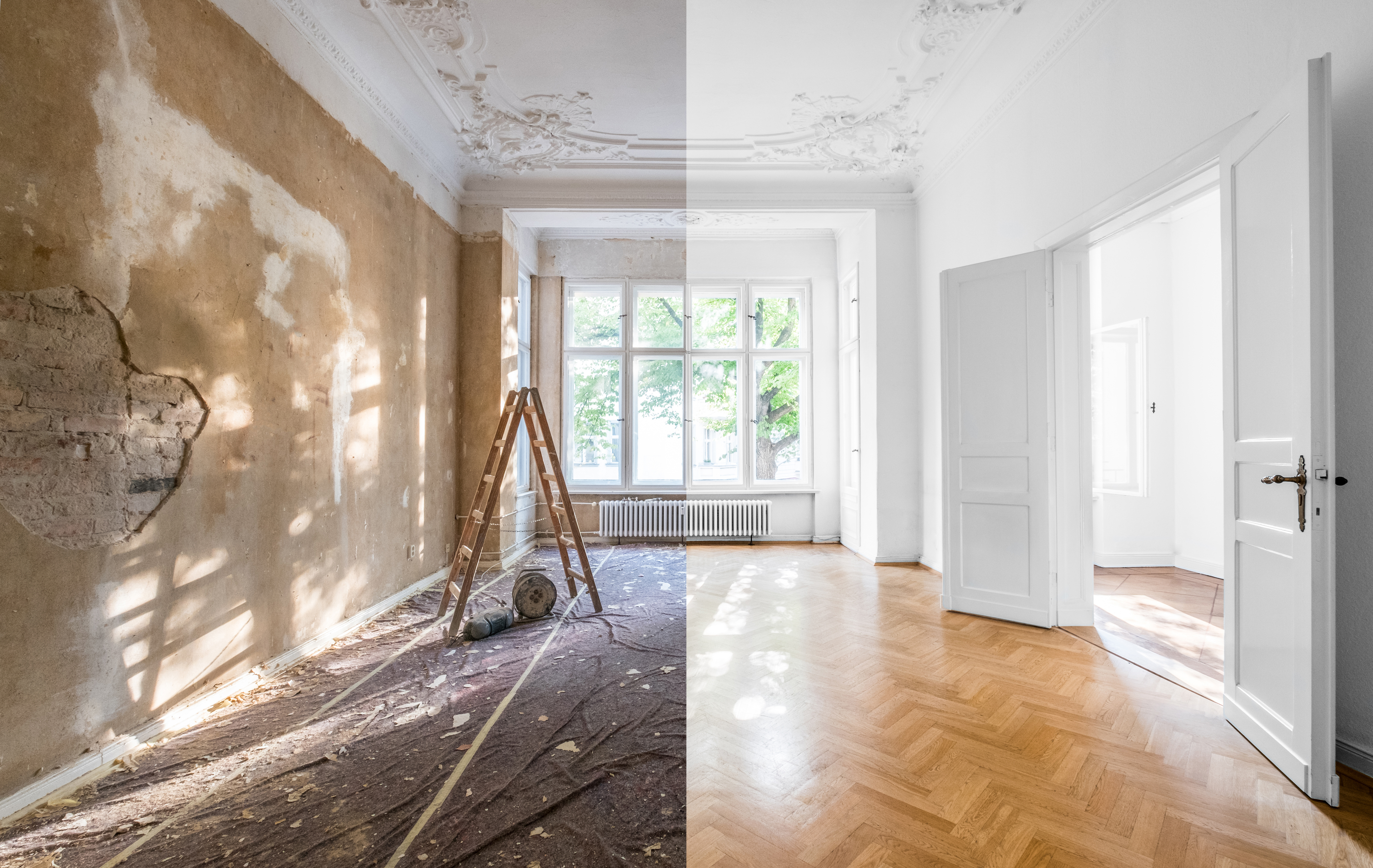 Before and after renovation of a room in a home.